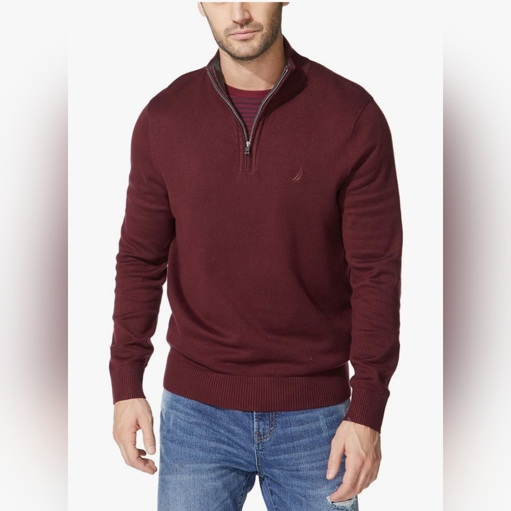 Nautica Burgundy Quarter Zip Sweater Large
